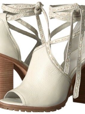 Women's Cream Open-Toe Lace-Up Block Heel Sandals
